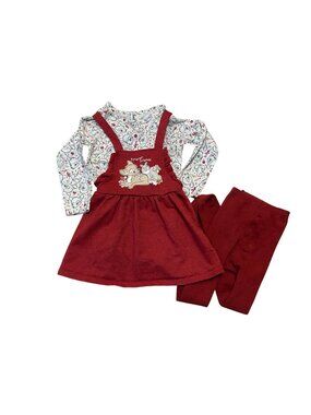 Disney Bambi 3Pc Outfit Set 24 Months Pinafore Dress Shirt Tights Woodland